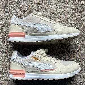 Puma Women's Cream and White Sneakers